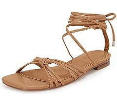 PiePieBuy Womens Lace up Square Toes Flat Sandals with Ankle Strap Summer Criss-Cross Gladiator S... | Amazon (US)