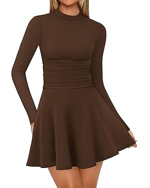 OFEEFAN Long Sleeve Dress Fall Homecoming Formal Party Club Mini Dresses Date Outfits | Amazon (US)