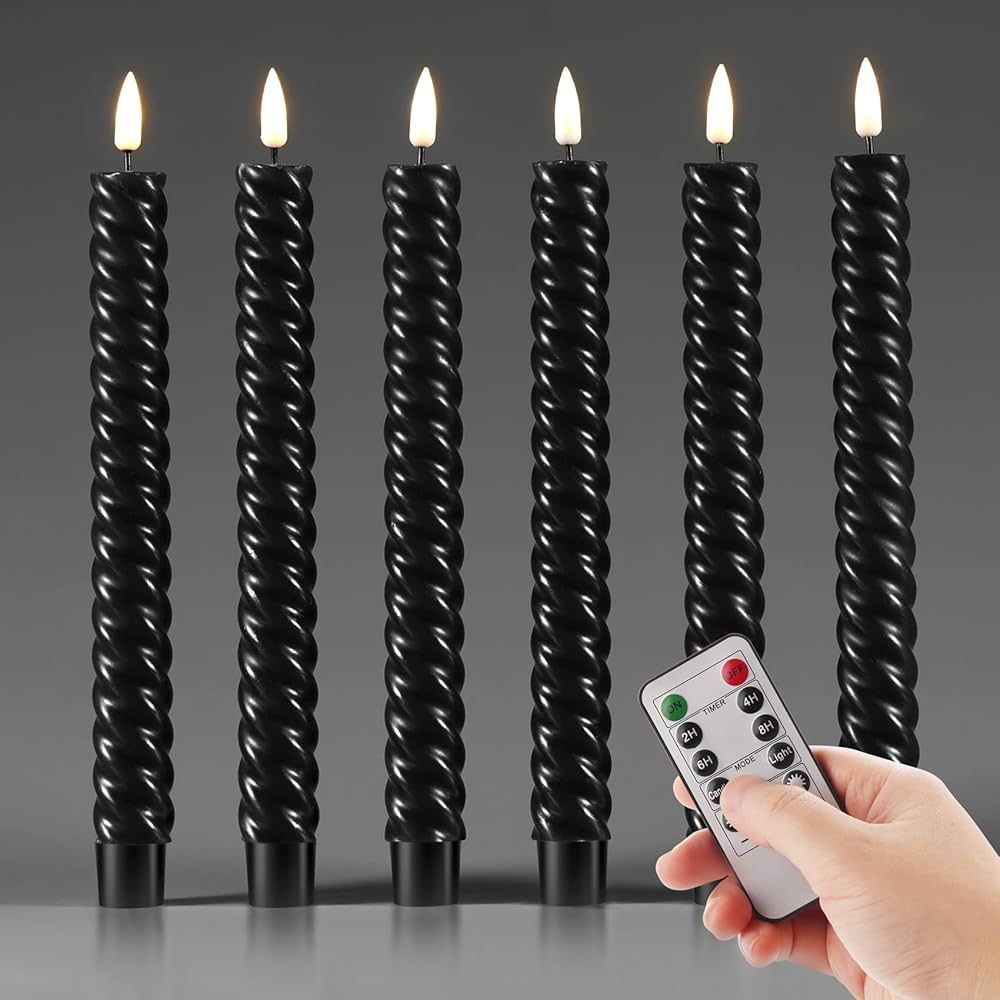Girimax Black Spiral Flameless Taper Candles with Remote Timer, Real Wax Flickering LED Battery O... | Amazon (US)