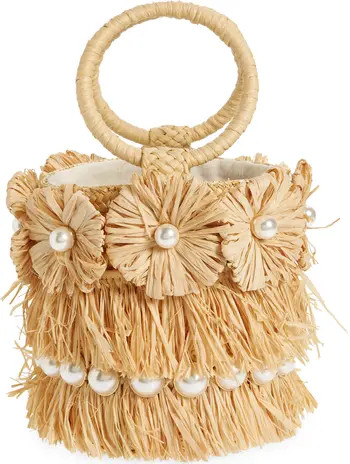 btb Los Angeles Liv Floral Straw Bucket Bag | Nordstrom | Nordstrom