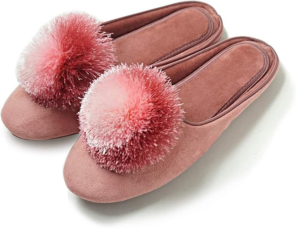 Women's Cozy Tassel Pom Pom Microsuede Slippers w/Memory Foam, Ladies House Shoes Indoor Outdoor ... | Amazon (US)
