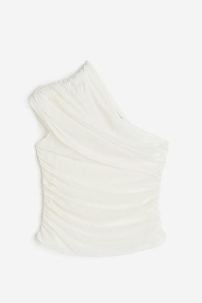 One-shoulder tulle top - Cream - Ladies | H&M GB | H&M (UK, MY, IN, SG, PH, TW, HK)