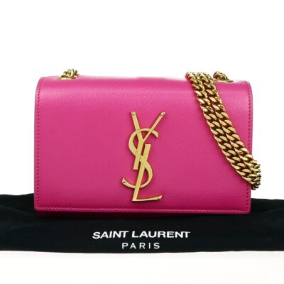 SAINT LAURENT Grain De Poudre Kate Chain Mini Shoulder Bag Leather Pink 45RK537 | eBay | eBay US