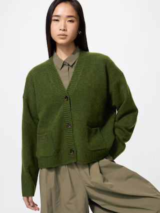 Women's Souffle Yarn Short Cardigan Olive 2XL UNIQLO US | UNIQLO (US)