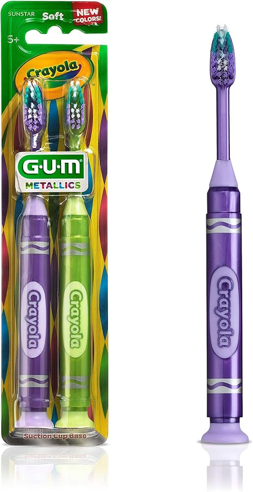GUM Crayola Marker Children’s Toothbrush, Soft Bristled Kids’ Toothbrush Set Age 3+, Suction ... | Amazon (US)