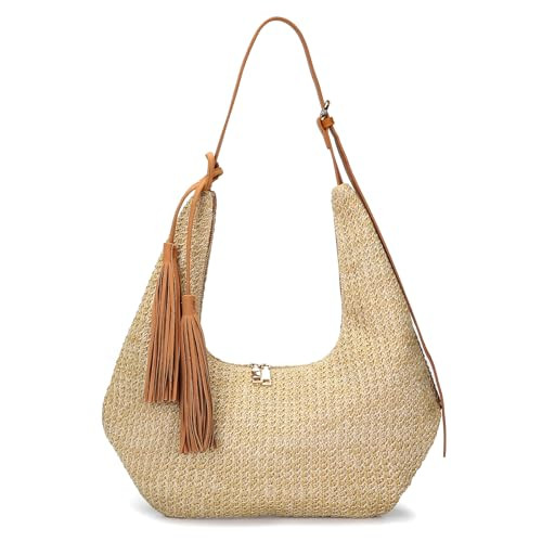 Herald Tassel Straw Hobo Shoulder Bag for Women, Summer Beach Crescent Crossbody Purse Handbag wi... | Amazon (US)