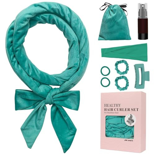 ZILAMPU No Heat Curling Rod Headband for Women & Girls, 70" Velour Overnight Hair Curlers Wrap for Long, Lazy Curls - Blue-green | Amazon (US)