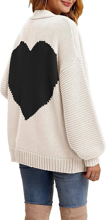 Tutorutor Womens Oversized Love Heart Pattern Print Open Front Cardigan Sweaters Casual Boho Vale... | Amazon (US)