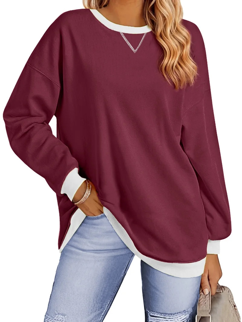 Fantaslook Color Block Sweatshirts for Women Crewneck Long Sleeve Oversized Pullover Tops Casual ... | Walmart (US)