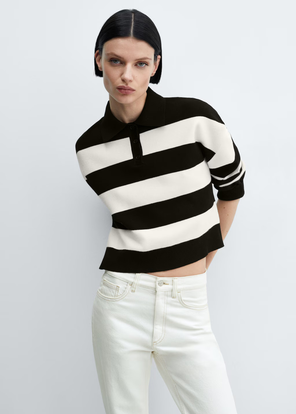Striped polo-neck sweater - Women | MANGO USA | Mango (US/MX/AU)