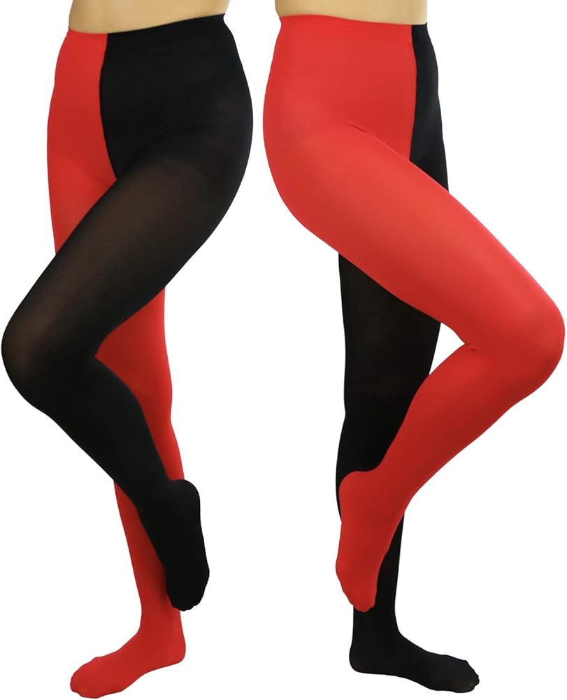 ToBeInStyle Women’s Two Toned Vibrant Jester Contrast Opaque Multicolored Tights | Amazon (US)