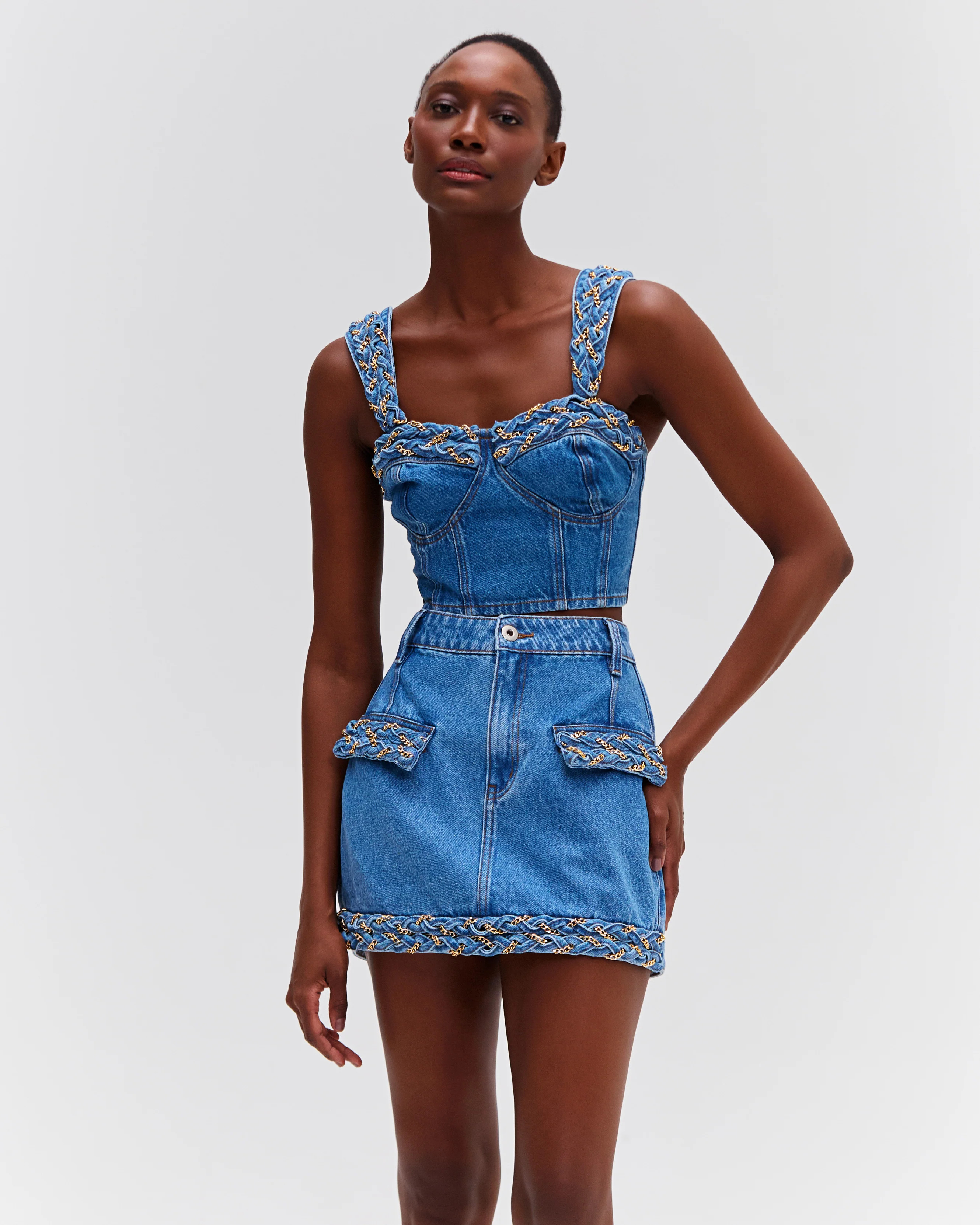 Braided Denim Mini Skirt | PatBO