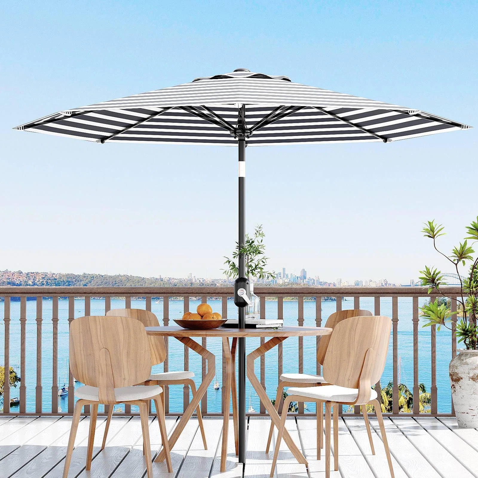 9FT Outdoor Patio Umbrella, Market Umbrella with Push Button Tilt and Crank, 8 Sturdy Ribs UV Pro... | Wayfair North America