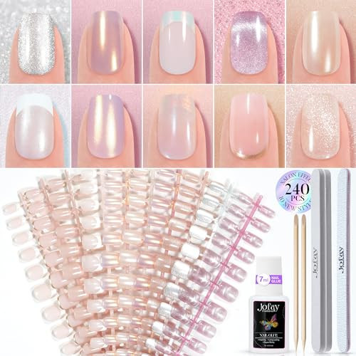 Press on Nails Short 10 Styles, Jofay Fashion 240Pcs Salon-Like Fake Nails with Cat Eye & French Tip Press on Nails Designs, Artificial Acrylic Gel Glue on Nails for Women | Amazon (US)