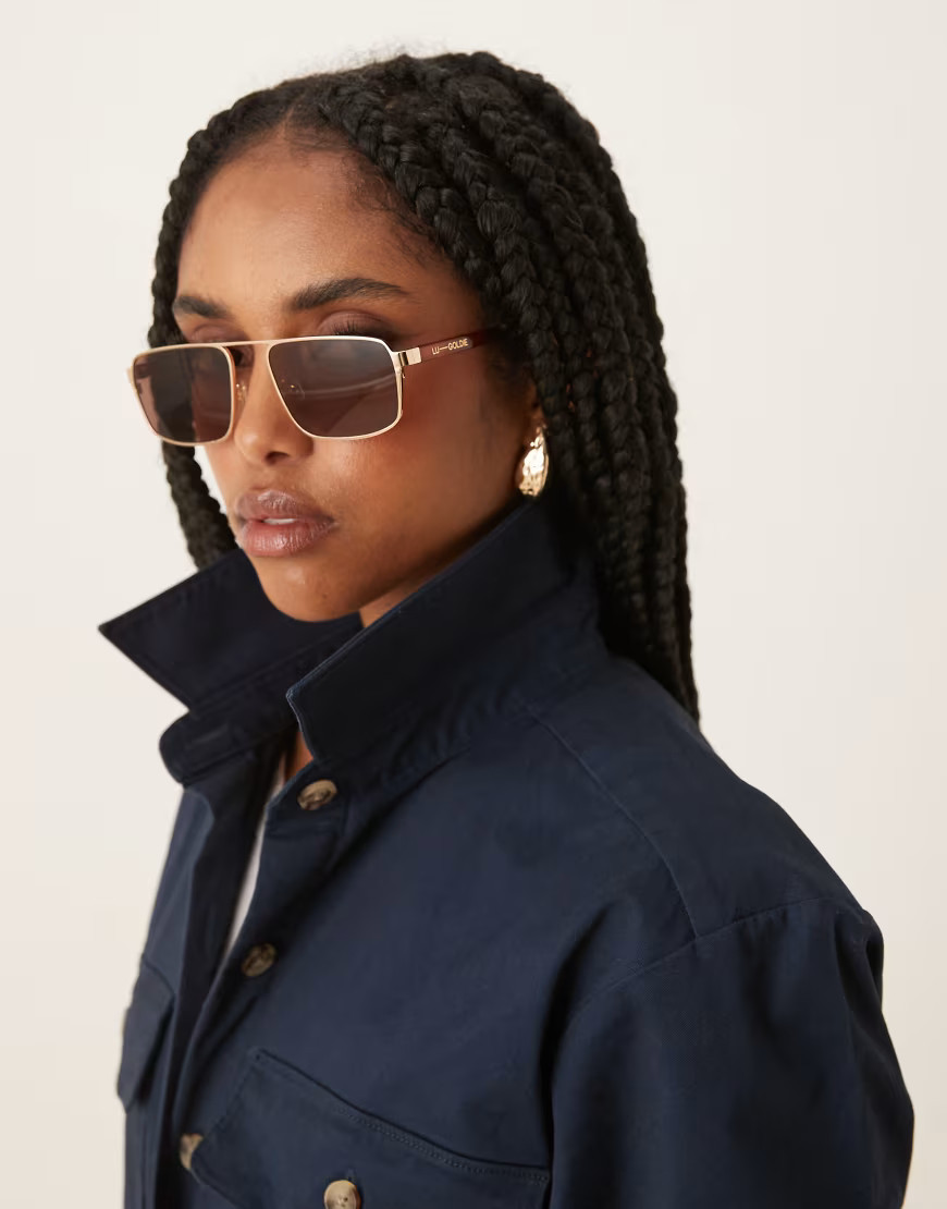 Lu Goldie Billie rectangle aviator sunglasses in chestnut-Brown | ASOS (Global)