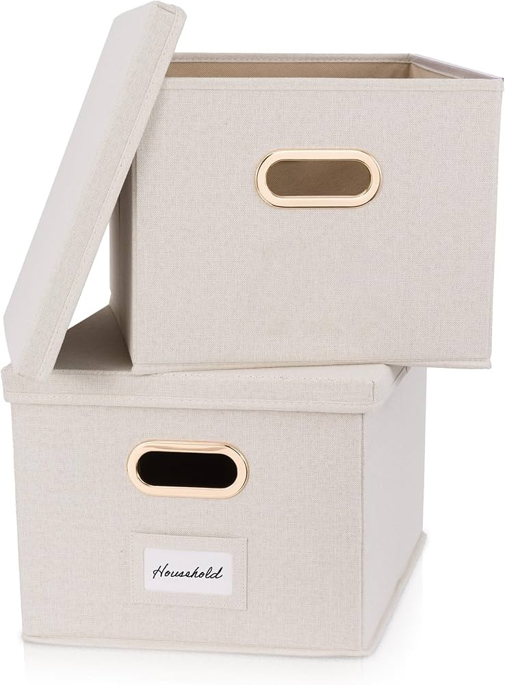 ZICOTO Decorative File Organizer Box Set of 2 - Collapsible Linen Filing Cabinets w/Handles Are P... | Amazon (US)