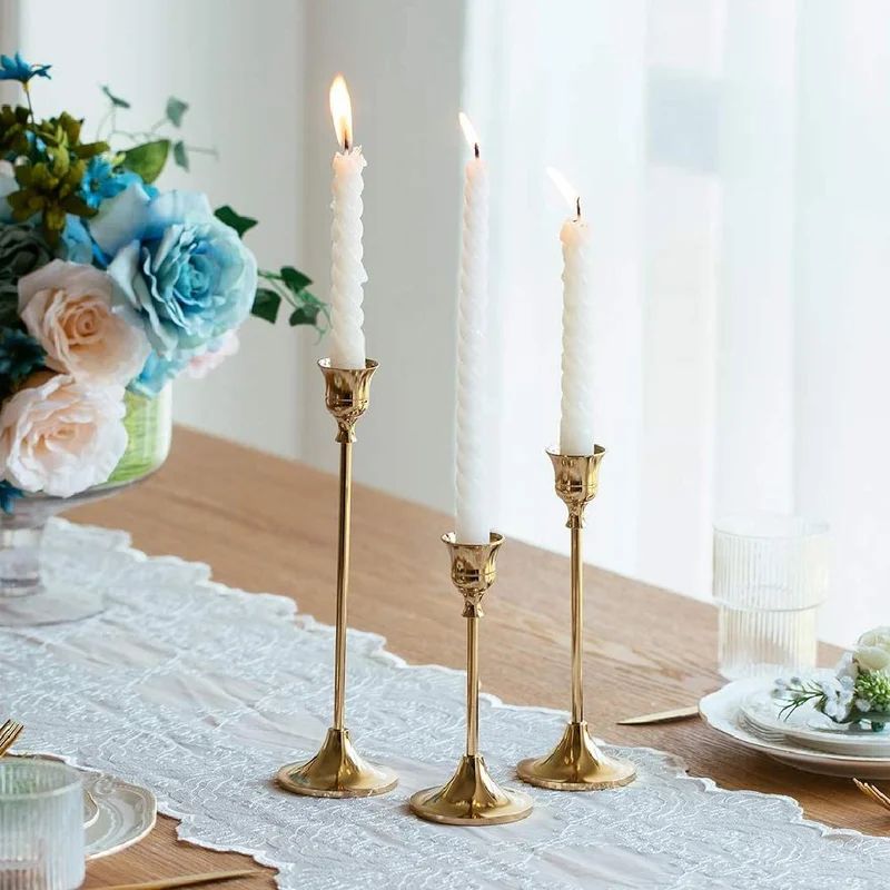 Candlestick Holders Taper Candle Holders, Set Of 3 Candle Stick Holders Set, Brass Gold Candlesti... | Wayfair North America