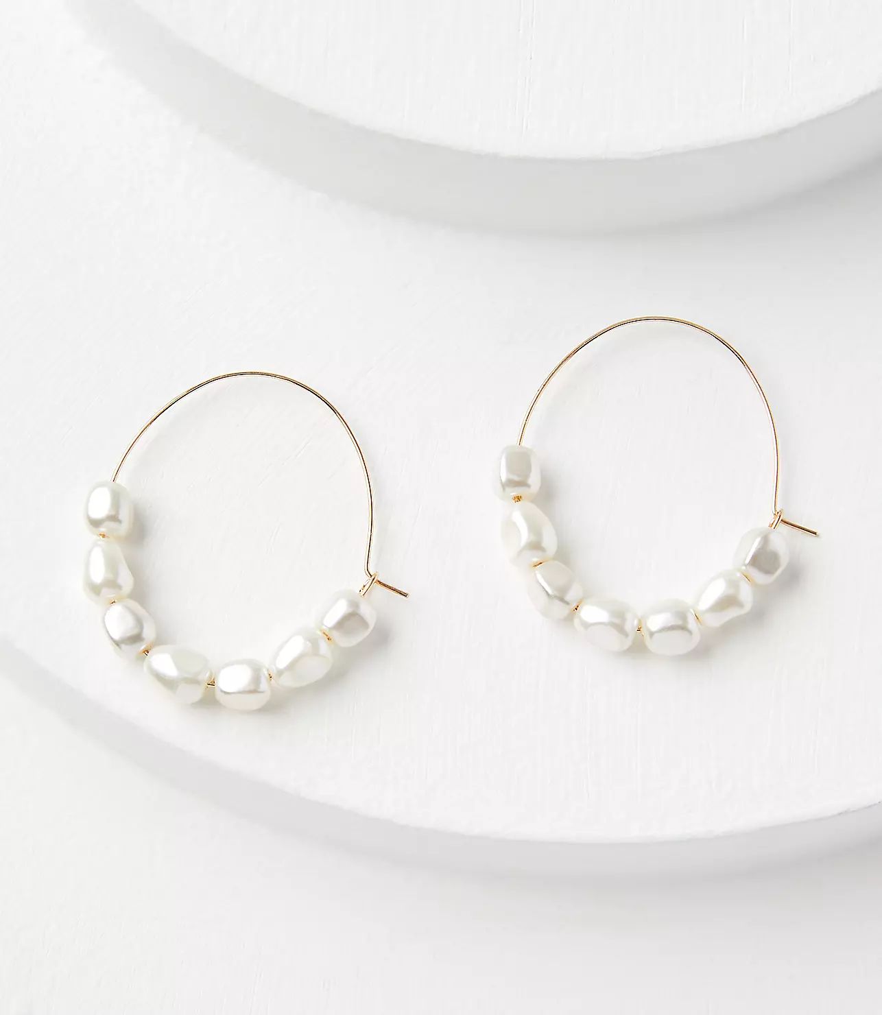 Pearlized Crescent Hoop Earrings | LOFT