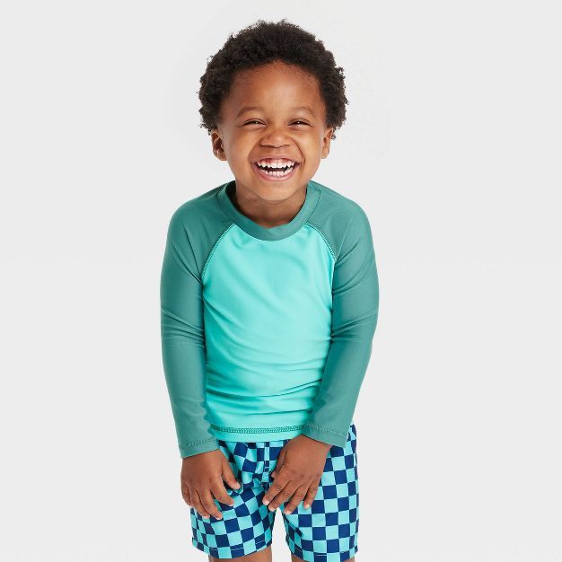 Toddler Raglan Long Sleeve Rash Guard Top - Cat & Jack™ Turquoise Blue | Target