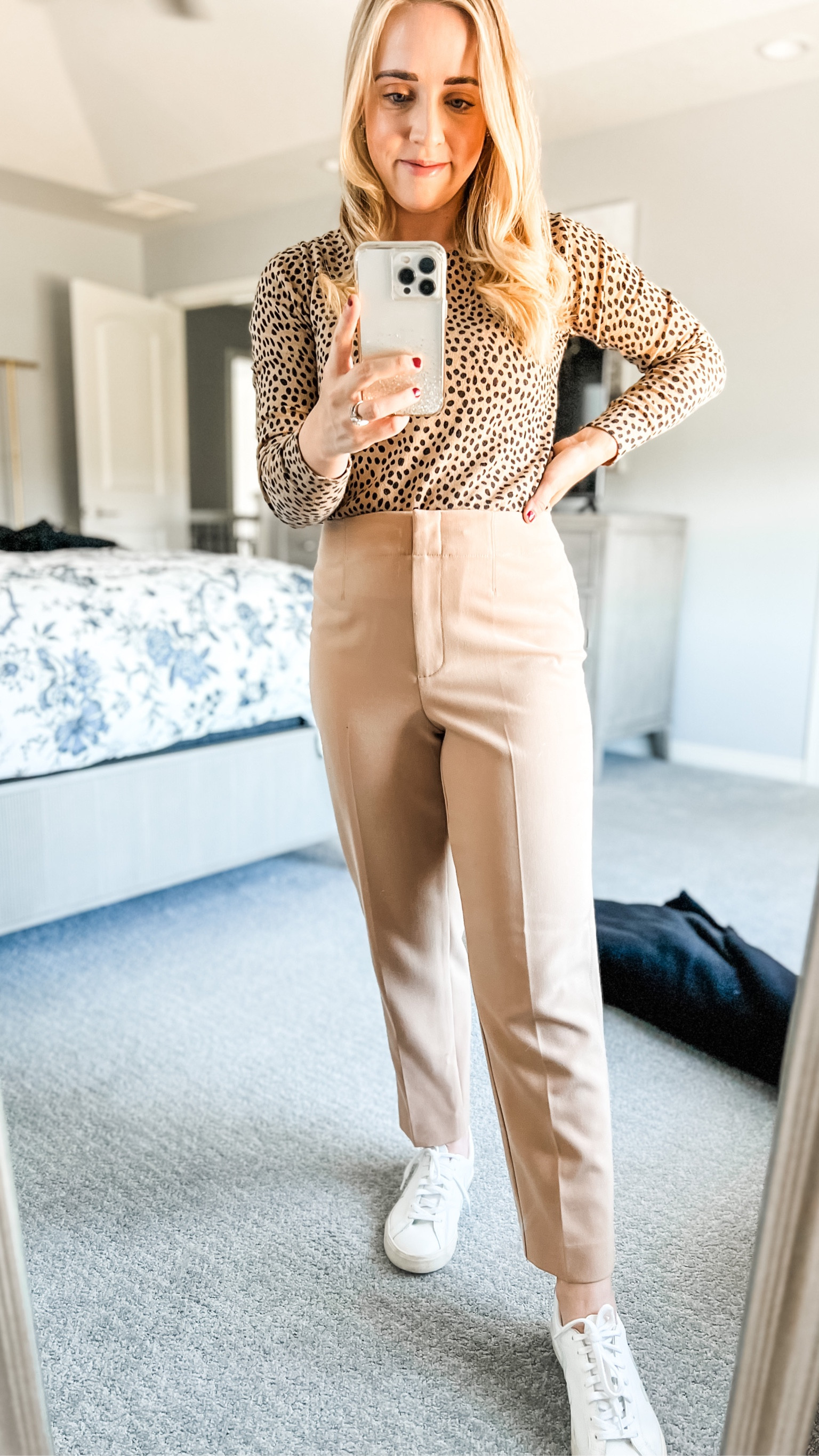 Paired a printed sweater with a high rise work pant. I wear 4 petite in last year’s version. 38 is a 7 in the Veja sneakers. Fall outfit. Fall workwear. Work outfit. Petite. Petite outfit. 

#LTKsalealert #LTKworkwear