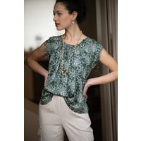 Olive Green Rayon Blouse Boho Chic Cap-Sleeve Top | Etsy (US)