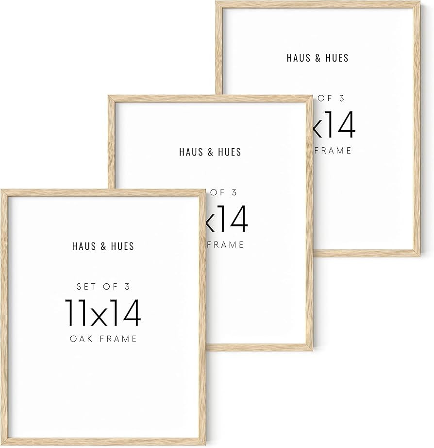 Haus and Hues 11"x14" Beige Oak Wood Frames Set of 3 - 11x14 Wood Frame, 11x14 Picture Frame Wood... | Amazon (US)