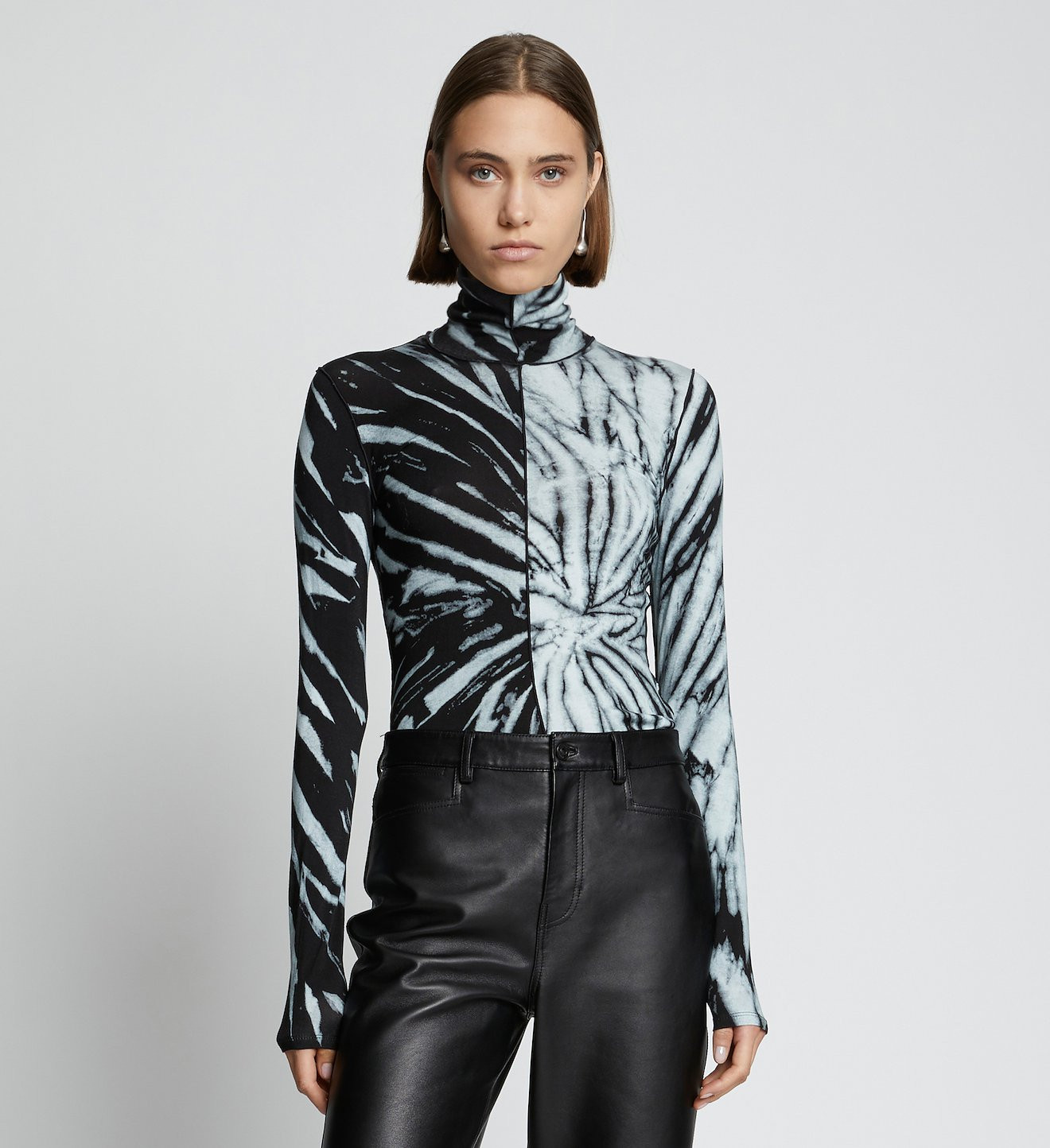 Spiral Tie Dye Turtleneck Top in 471 aqua black | Proenza Schouler | Proenza Schouler LLC