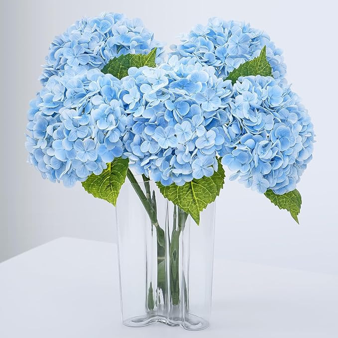 Waipfaru 21" Real Touch Blue Hydrangea Artificial Flowers with Long Stem & Leaves, Full Latex Fau... | Amazon (US)