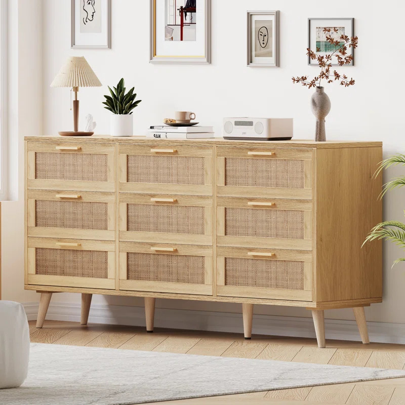 Bay Isle Home™ Airiona 9 - Drawer Dresser, Rattan Chest of Drawers, Modern Dresser for Bedroom ... | Wayfair North America