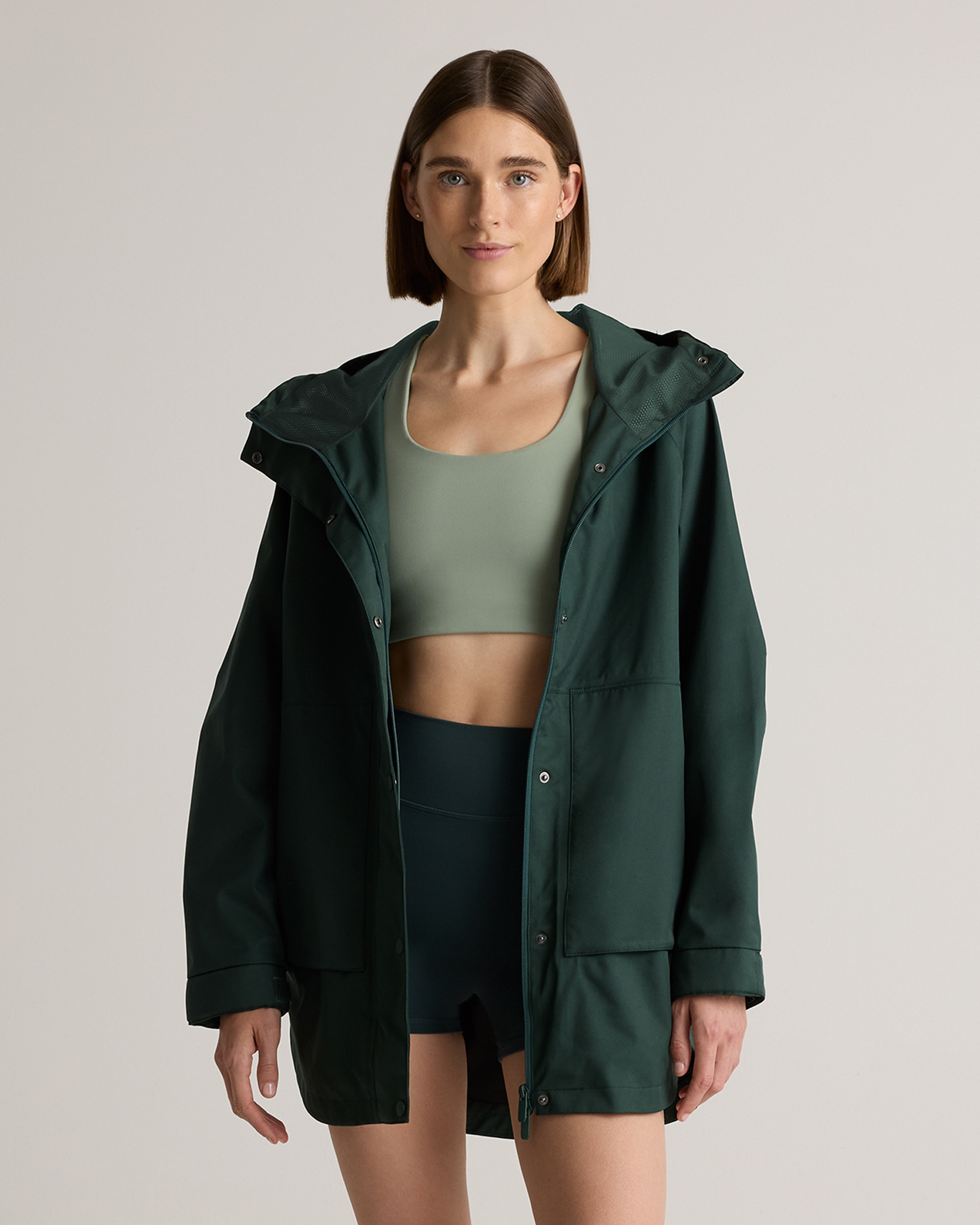 Quince | Women's Weatherproof OverSized Rain Jacket in Dark Spruce, Size Medium, Polyester/Recycled Polyester Blend | Quince