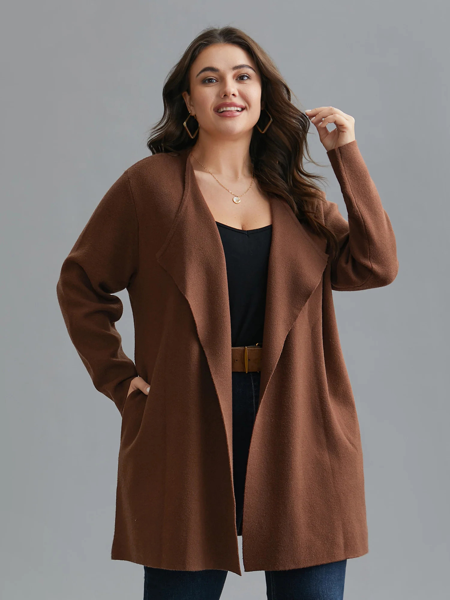 Supersoft Essentials Side Pocket Collared Knit Cardigan | Bloomchic