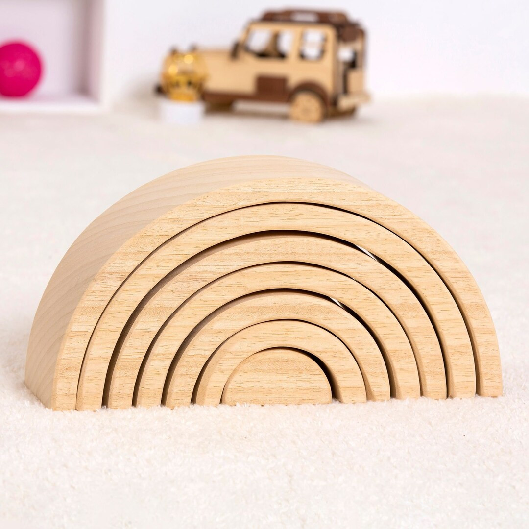 Natural Wooden Rainbow Stacker Toys Montessori Stacking Toys - Etsy | Etsy (US)