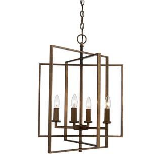 Bel Air Lighting El Capitan 20 in. 4-Light Antique Gold Pendant with Metal Shade 10595 AG | The Home Depot