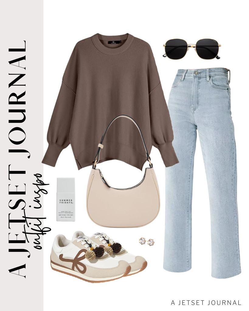 For a nutmeg-colored LILLUSORY knit sweater, pair it with straight-leg jeans from KDF, then wear these LUCKY STEP retro fashion sneakers. You will also love this small crescent shoulder bag and SOJOS trendy sunnies for this fit. 

 #LTKSeasonal #LTKSaleAlert #LTKTravel