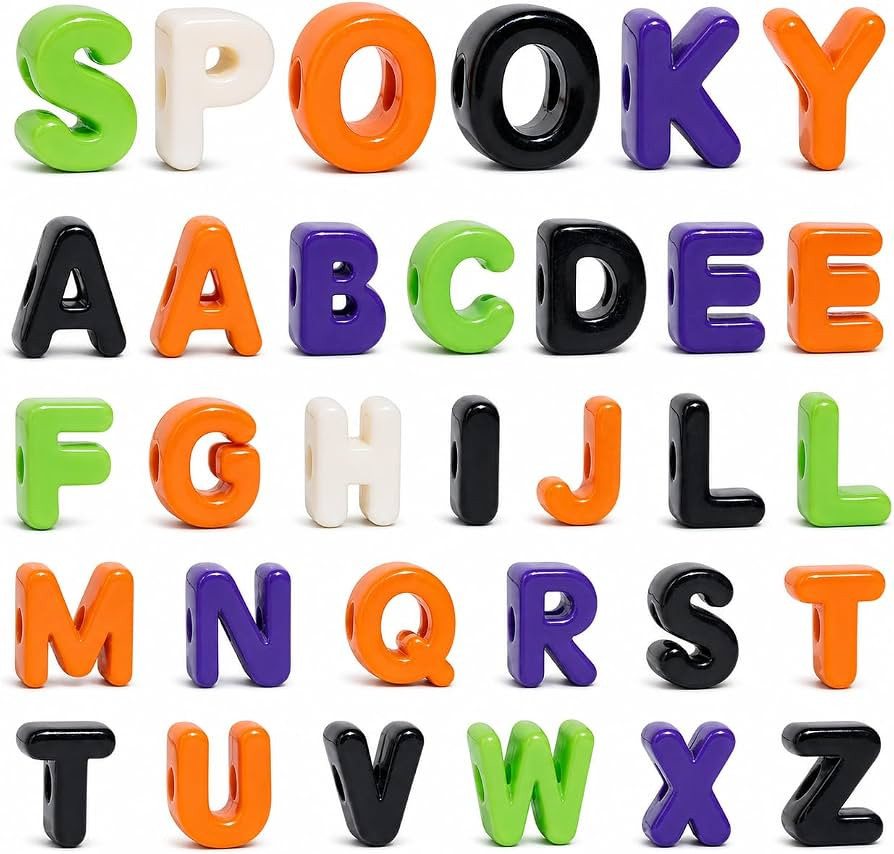 32 Pcs Chunky Halloween Letter Beads, Bubble Letter Beads for Keychain | Amazon (US)