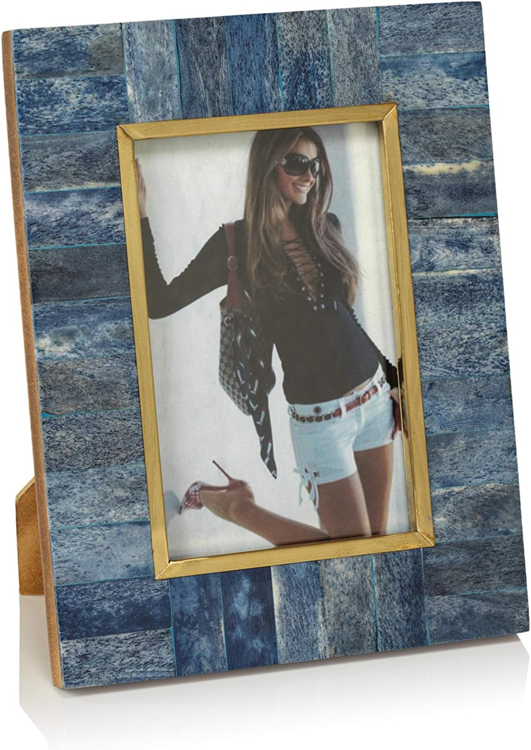 Zodax Biarritz Blue Bone Photo Frame w/Inner Brass Trim (5 x 7) | Amazon (US)