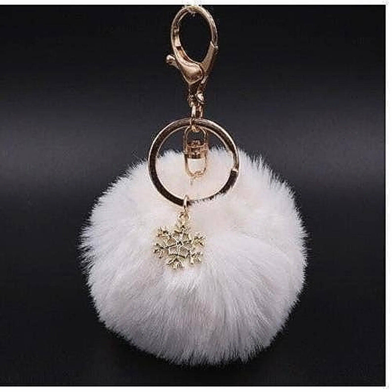 White Faux Fur Pom Pom Keychain Snowflake Charm Bag Purse Accessories - Etsy | Etsy (US)