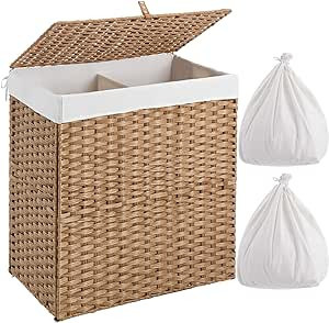 GREENSTELL Laundry Hamper with lid, No Install Needed, 110L Wicker Laundry Baskets Foldable 2 Rem... | Amazon (US)