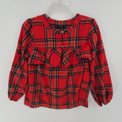 J Crew H5198 Woman's COZY Festive Ruffled Red Tartan Popover Flannel Top Size S  | eBay | eBay US