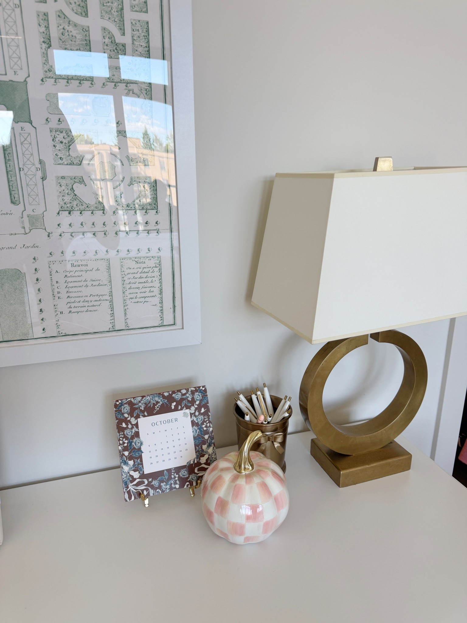 Love my pink and white Mackenzie Childs pumpkin! I placed it out on my desk in my apartment bedroom! 