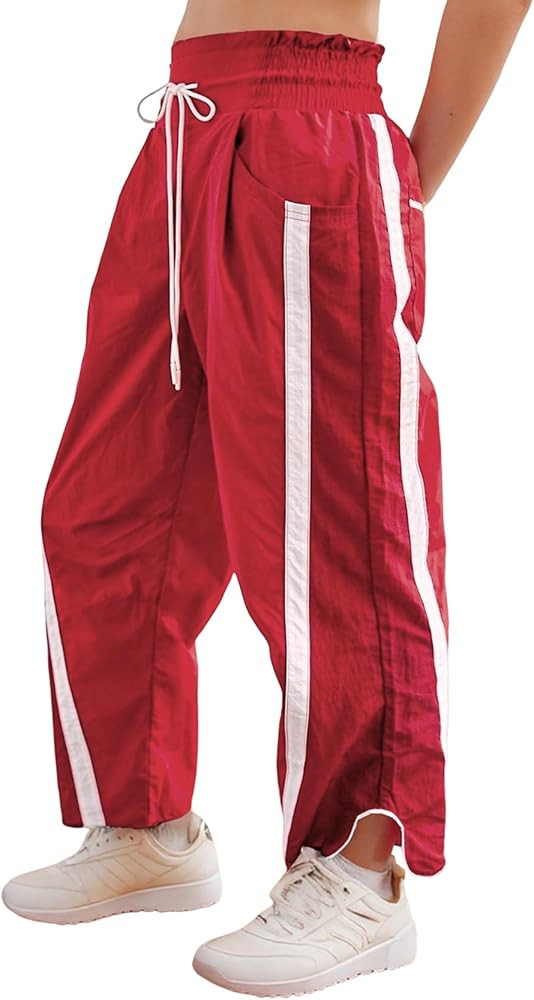 Wyeysyt Womens Wide Leg Pants Baggy Sweatpants Casual Drawstring Elastic Waist Contrast Color Y2K... | Amazon (US)