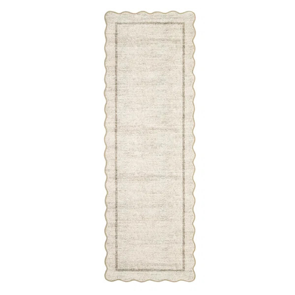 Scalloped Machine Washable Rug Non-Slip Bordered Floor Mats Non-Shedding Soft Low Pile Modern Acc... | Wayfair North America
