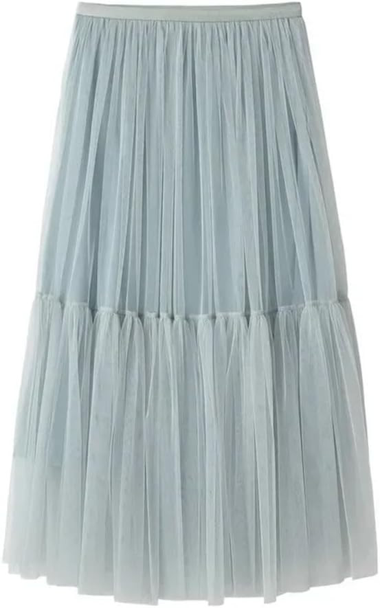 Women Casual Patchwork Mesh A-Line Skirt Loose High Waist Pleated Skirts | Amazon (US)