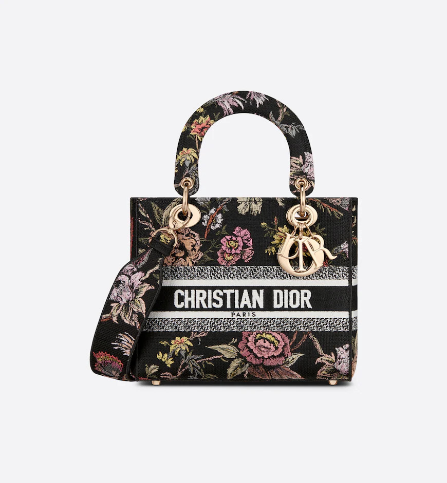 Medium Lady D-Lite Bag Black Multicolor Dior Jardin Botanique Embroidery | DIOR | Dior Couture