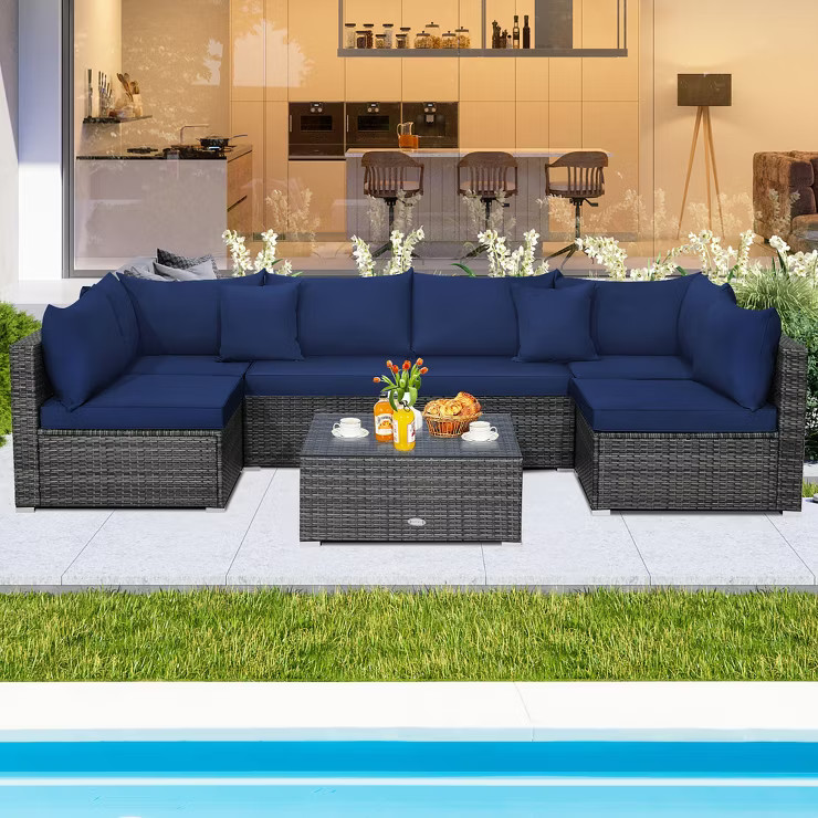 Costway 7PCS Patio Rattan Furniture Set Sectional Sofa Cushioned Garden | Target