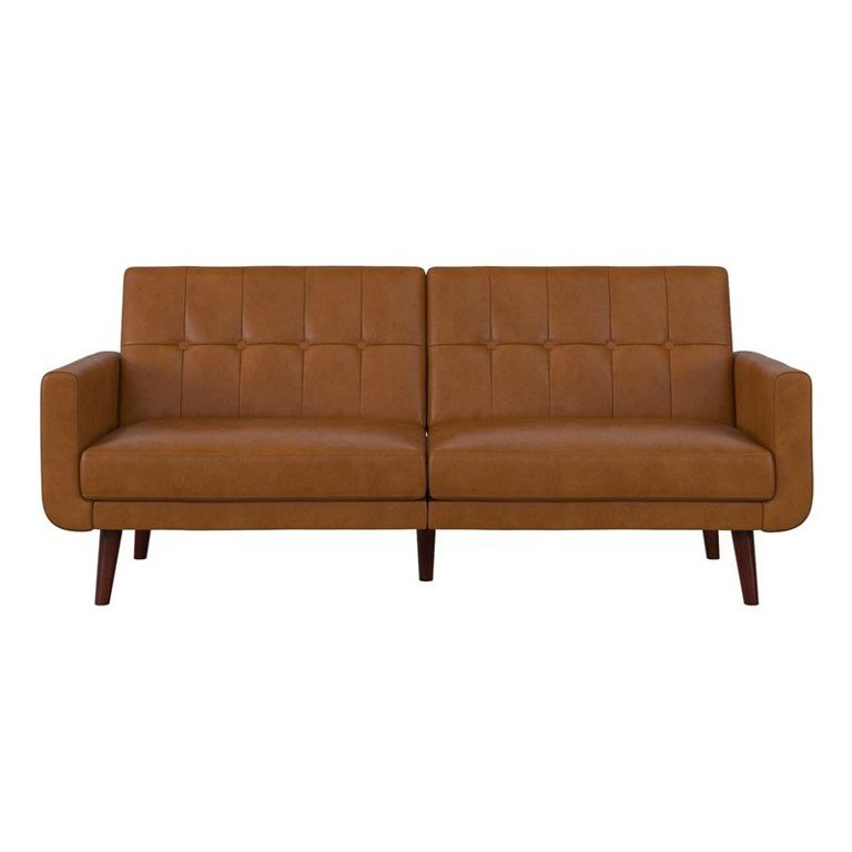 DHP Nia Modern Adjustable Faux Leather Futon Sofa Bed in Camel Tan | Walmart (US)