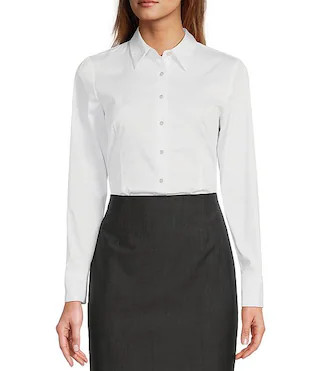 Greta Long Sleeve Point Collar Poplin Bodysuit | Dillard's