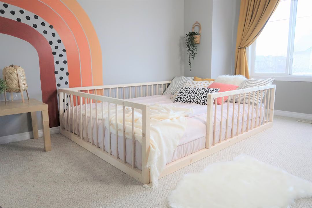 Montessori Floor Bed Frame Rails Floor Bed With Rails Toddler Floor Bed Montessori Kids Bed Twin ... | Etsy (US)