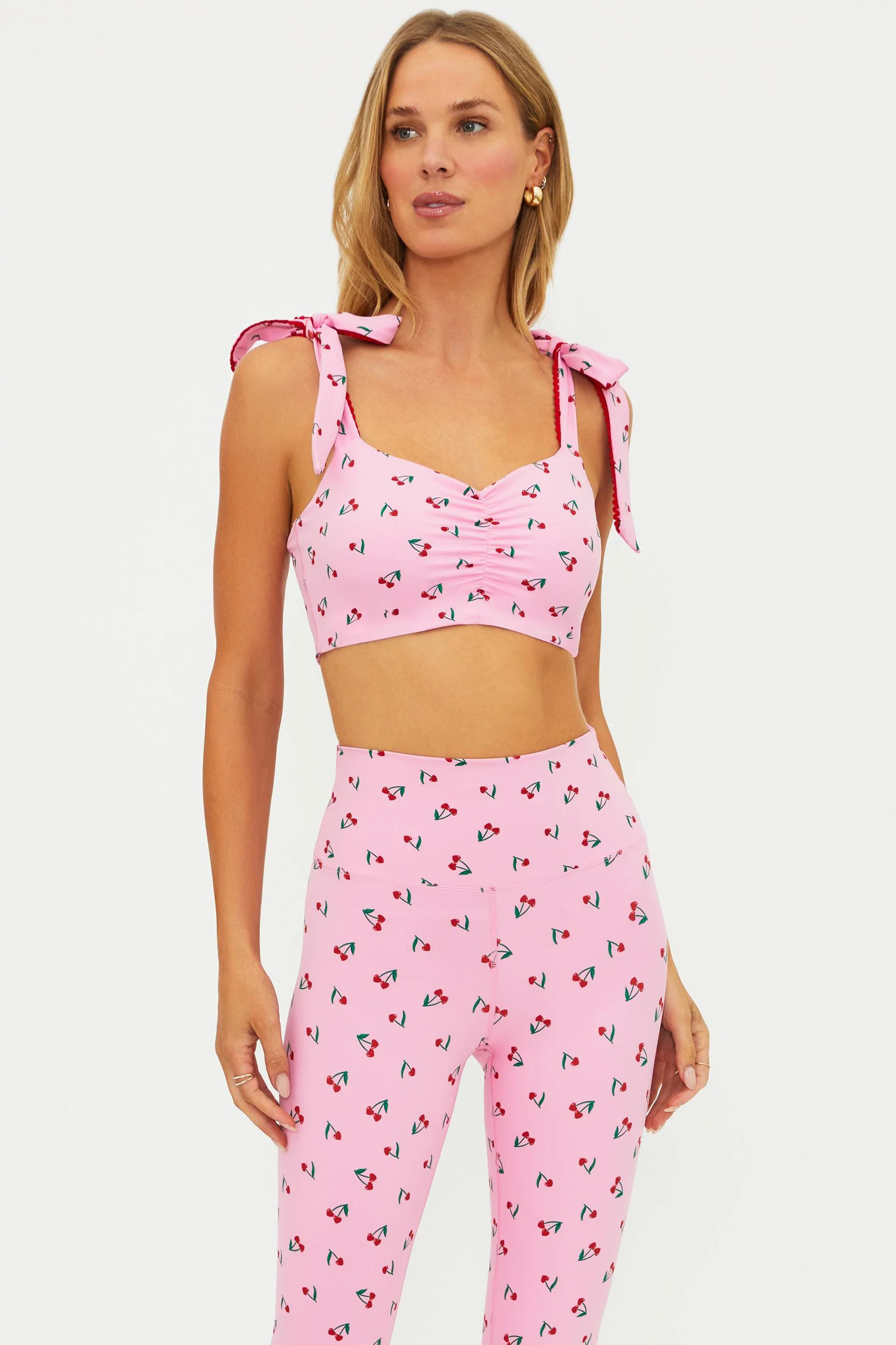 Amelia Top Mon Cheri | Pink Cherry Print Sports Bra | Beach Riot | Beach Riot