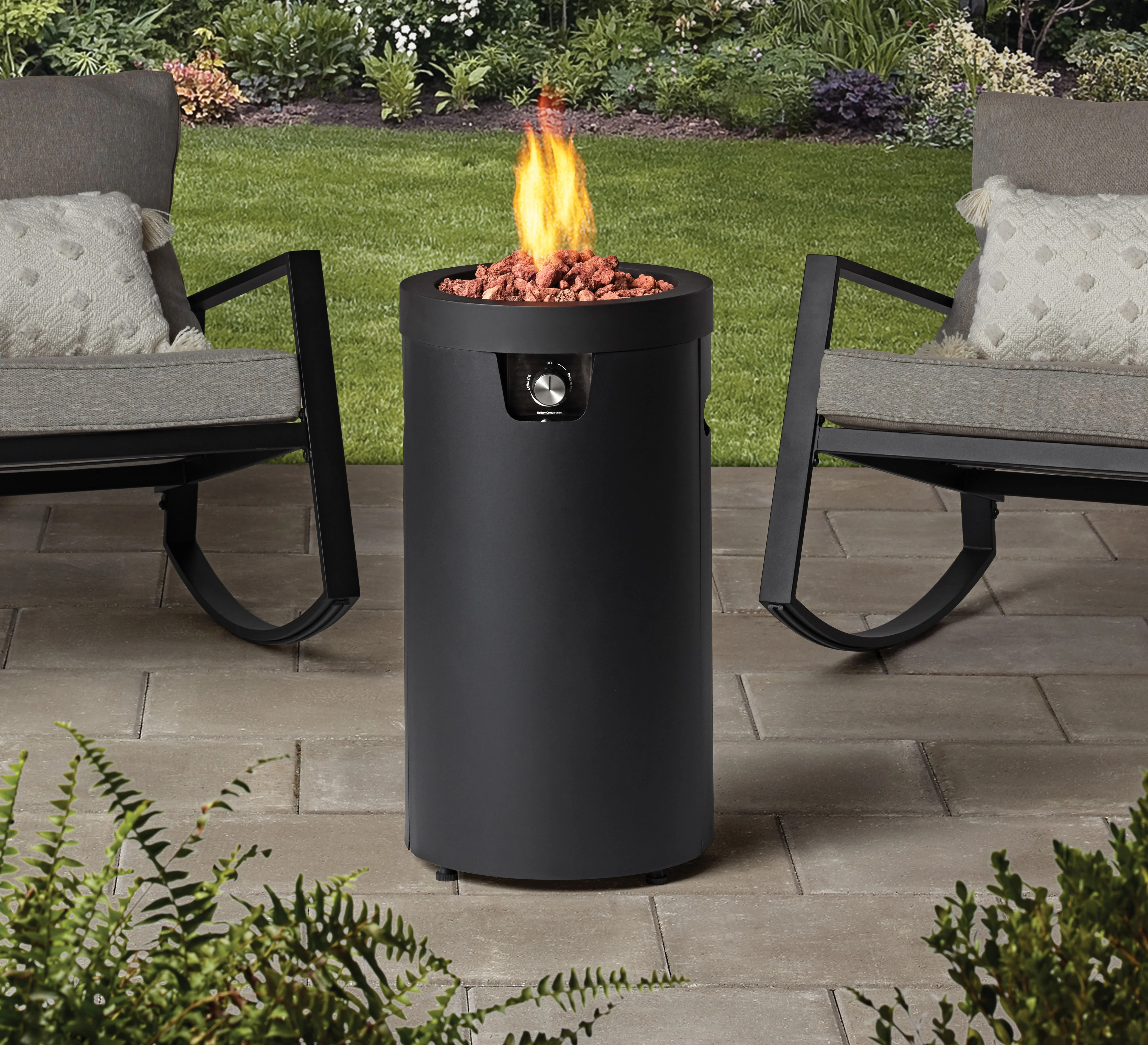 Mainstays 28-inch Tall Column Propane Gas Outdoor Fire Pit, Matte Black Finish | Walmart (US)